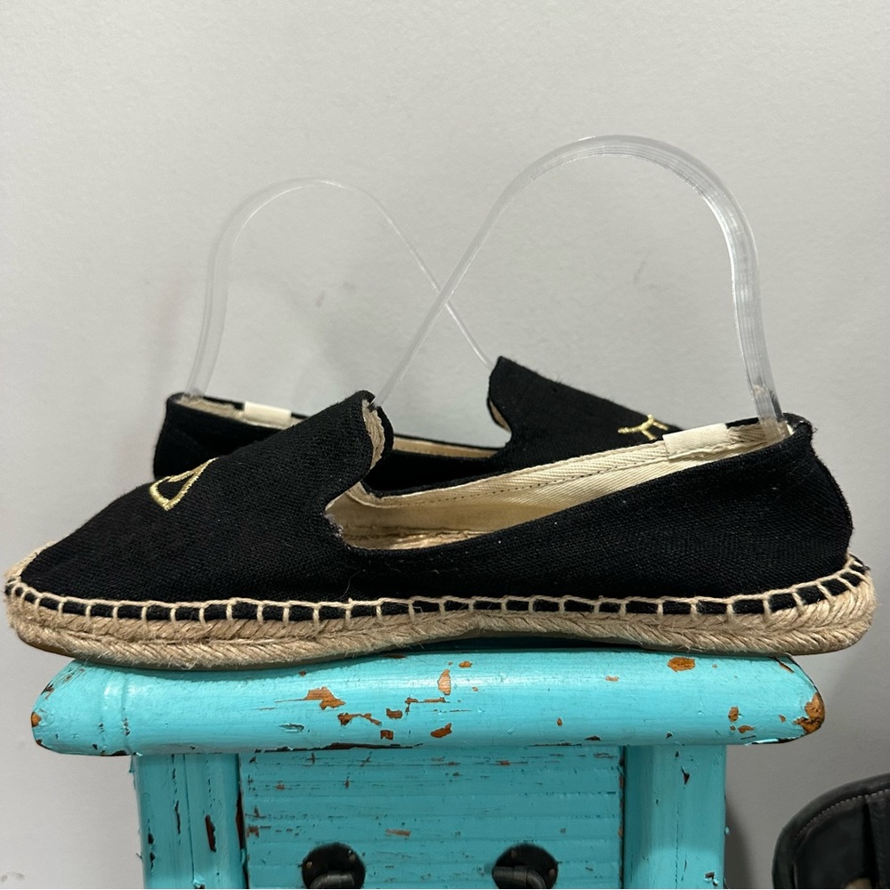 Soludos Jason Polan Gold Embroidered Wink Espadrille Black Size 8 - Picture 13 of 14